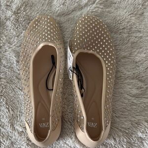 Zara Tan and Silver Loafers with Breathable Design